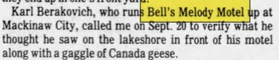 Bells Melody Motel - Oct 1983 Ad